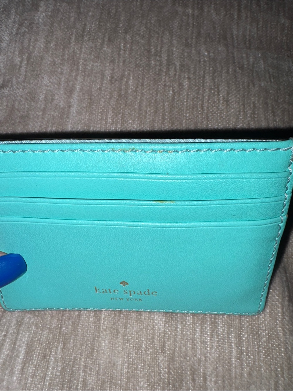 kate spade New York turquoise leather card case with gold plaque - Picture 3 of 3